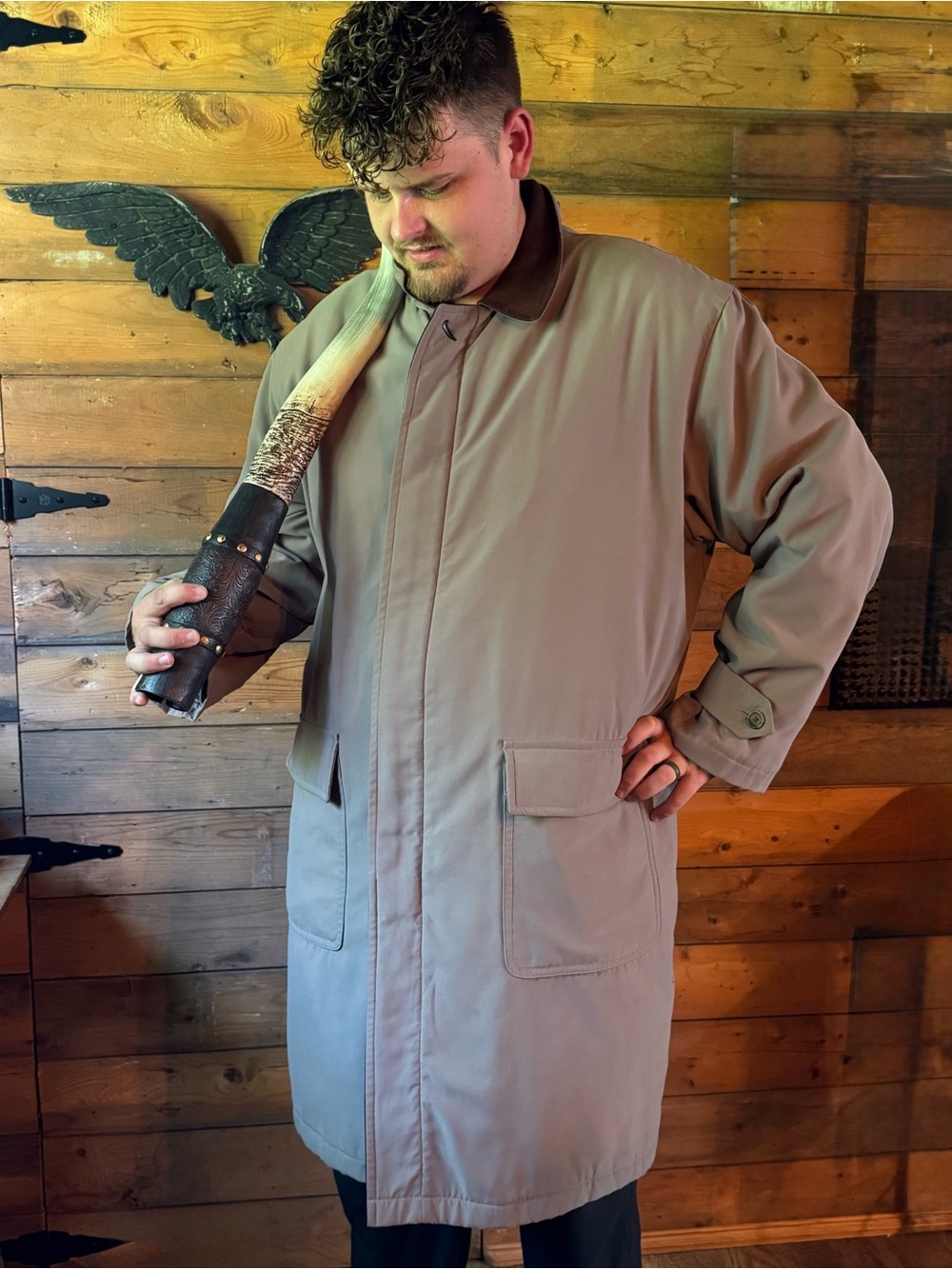 Men's chore barn trench coat with Contrast Collar